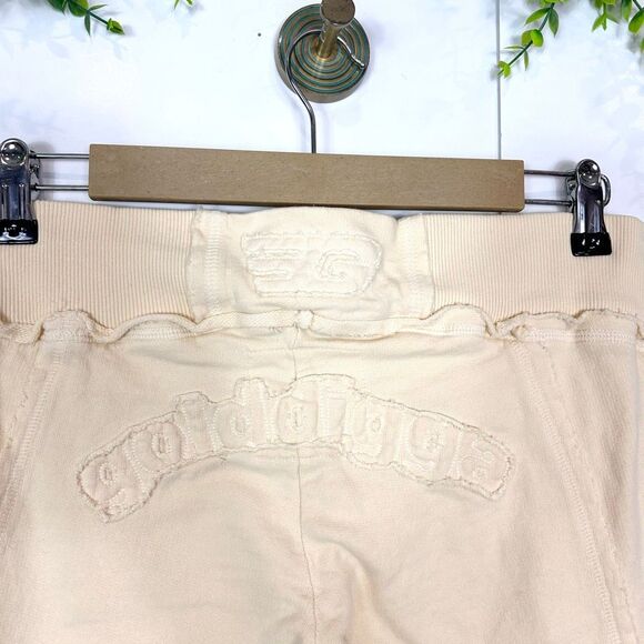 Golddigga Track Pants y2k Womens Large Cream Flare Leg Sweatpants Drawstring 90s - Picture 6 of 16